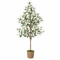 Arbre artificiel fleuri 180 cm en plastique vert blanc avec panier décoratif pour intérieur