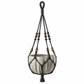 Pot de fleurs suspendu Ø15 cm en céramique beige avec suspension macramé noire pour intérieur