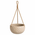 Pot de fleurs suspendu 18 cm en céramique beige avec corde tressée décoratif