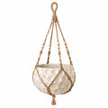 Pot de fleurs suspendu 16 cm en céramique beige avec suspension tressée style bohème