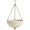 Pot de fleurs suspendu diamètre 25 cm en céramique blanc avec chaîne métallique style floral