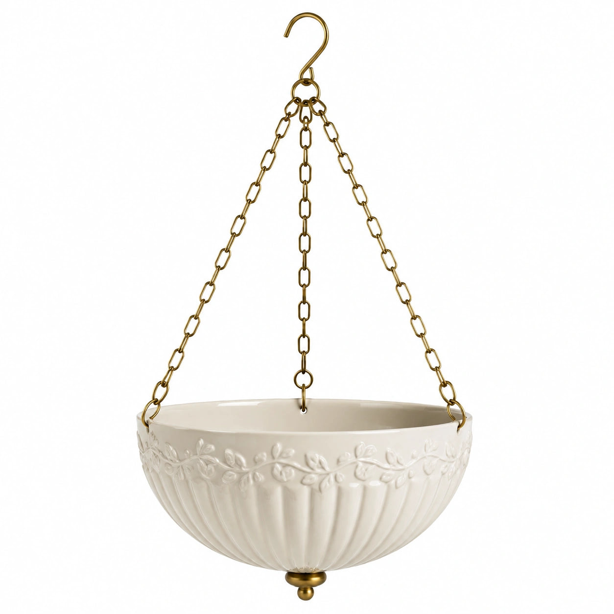 Pot de fleurs suspendu diamètre 25 cm en céramique blanc avec chaîne métallique style floral