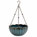 Pot de fleurs suspendu Ø20 cm en céramique bleu turquoise avec chaînes métalliques style rustique