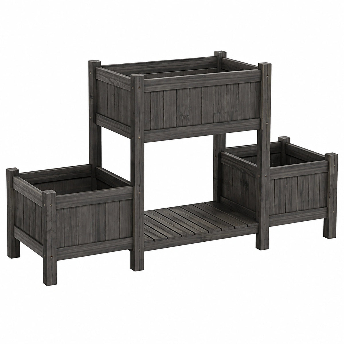 Jardinière surélevée 120 x 40 x 100 cm en bois gris anthracite à 3 bacs pour extérieur
