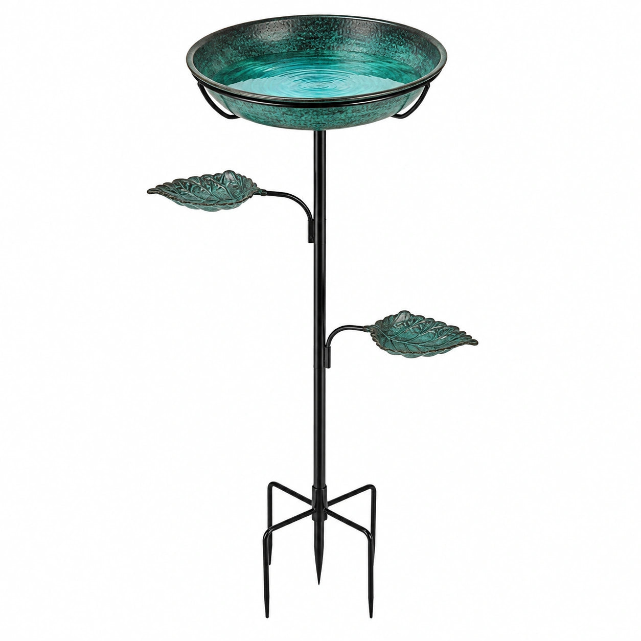 Bain d oiseaux sur pied 38 cm en métal vert et noir pour jardin