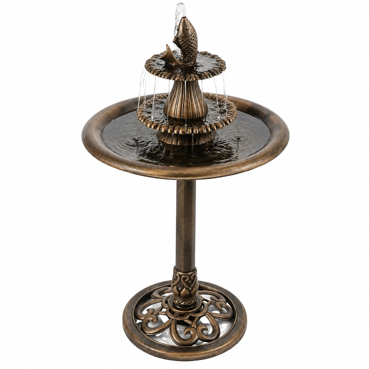 Bain d oiseaux sur pied diamètre 50 cm en résine bronze avec fontaine décorative