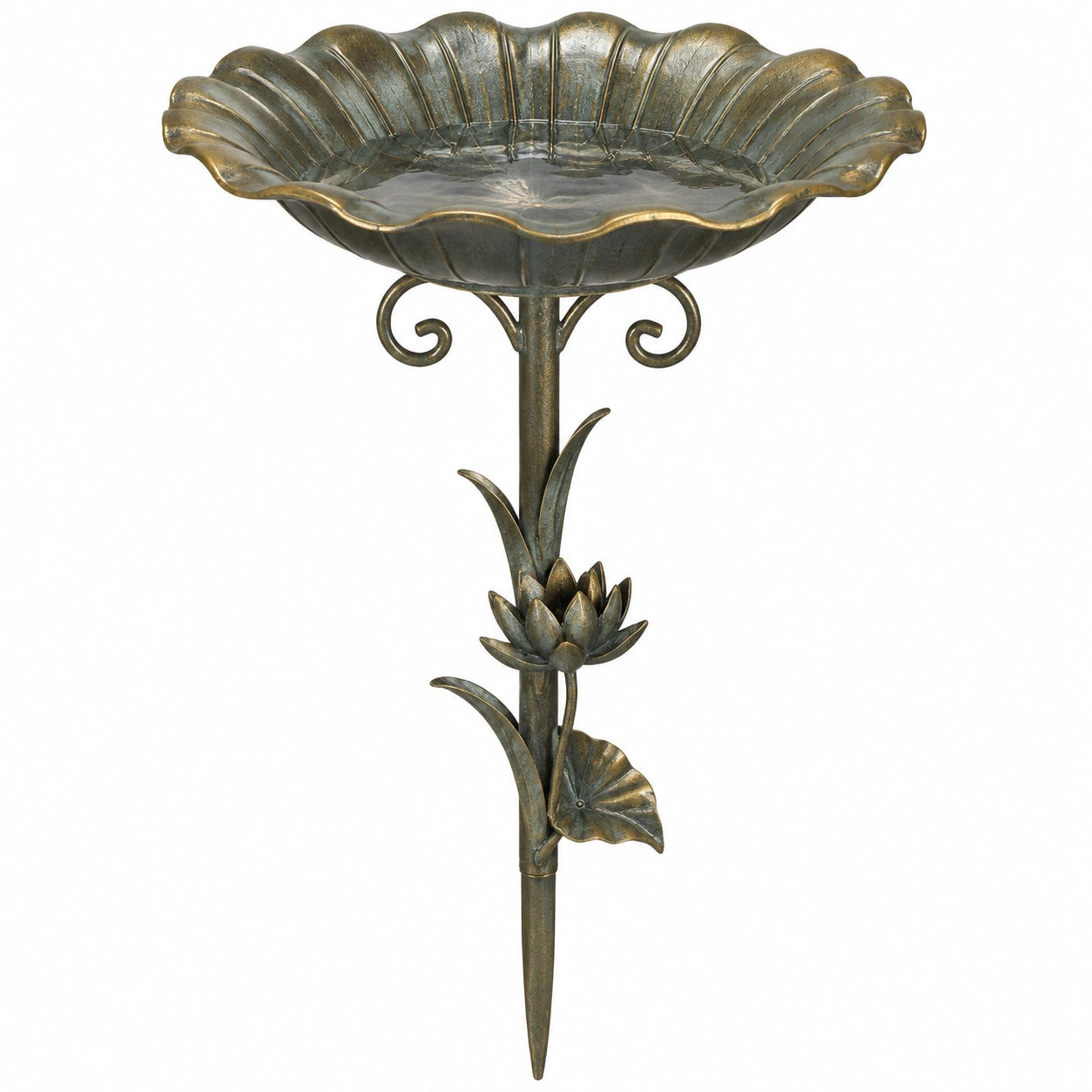 Bain d'oiseaux 40 x 105 cm en métal bronze à planter style floral