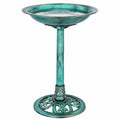 Bain d'oiseaux sur pied 50 cm en fonte turquoise décoratif pour jardin