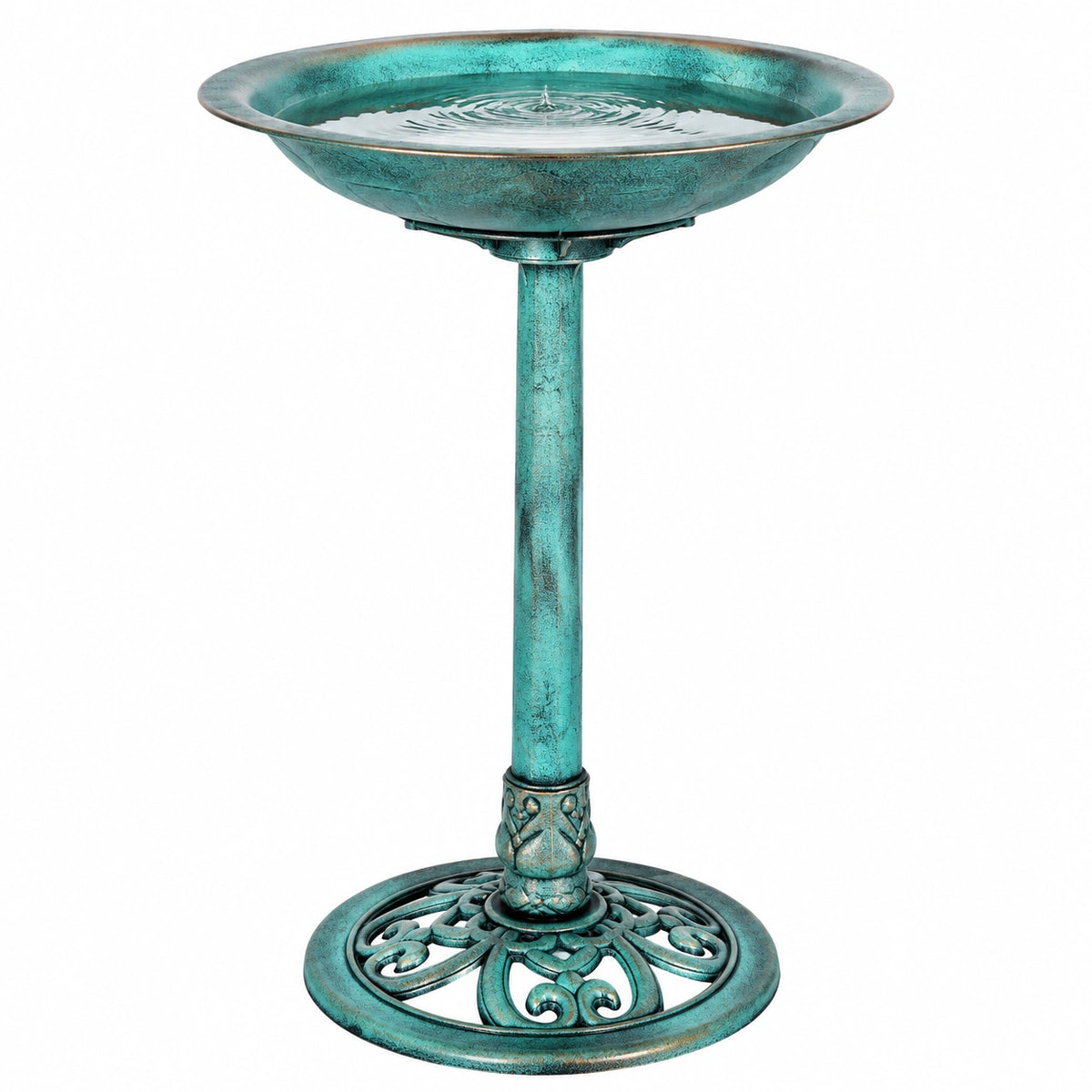 Bain d'oiseaux sur pied 50 cm en fonte turquoise décoratif pour jardin