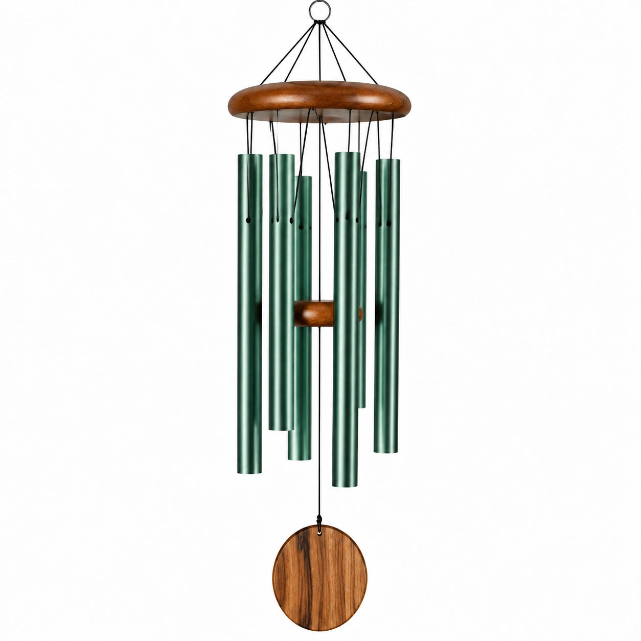 Carillon éolien 90 cm en métal vert et bois pour jardin style suspendu