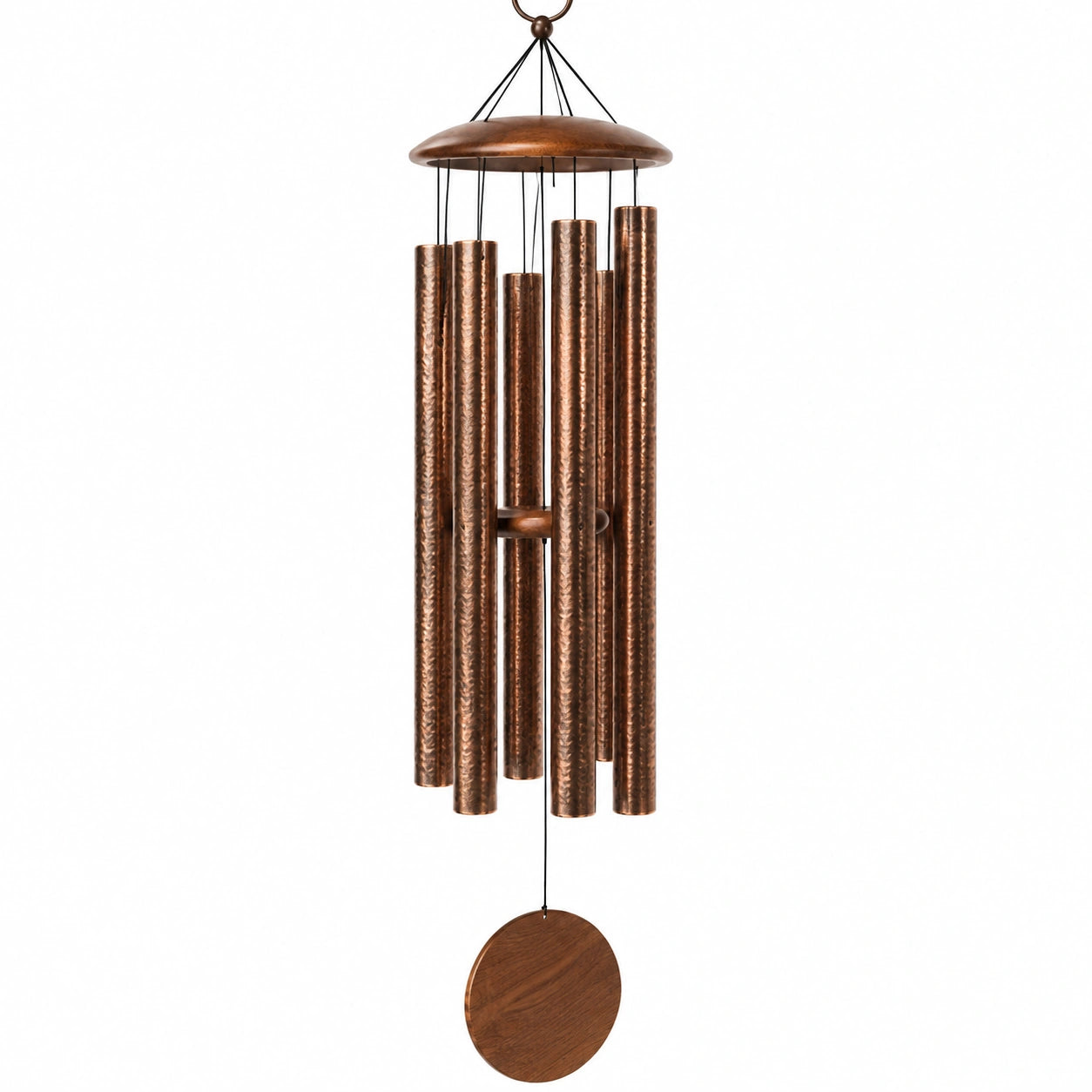 Carillon éolien 90 cm en métal cuivré et bois pour intérieur et extérieur