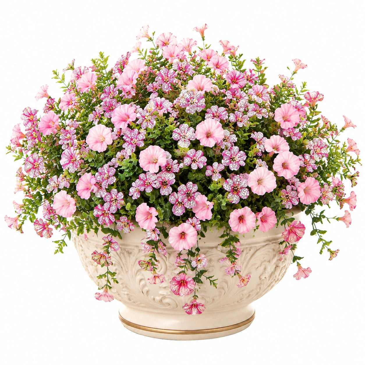 Plante artificielle en pot 55 cm fleurs roses feuillage vert cache-pot en céramique décoratif