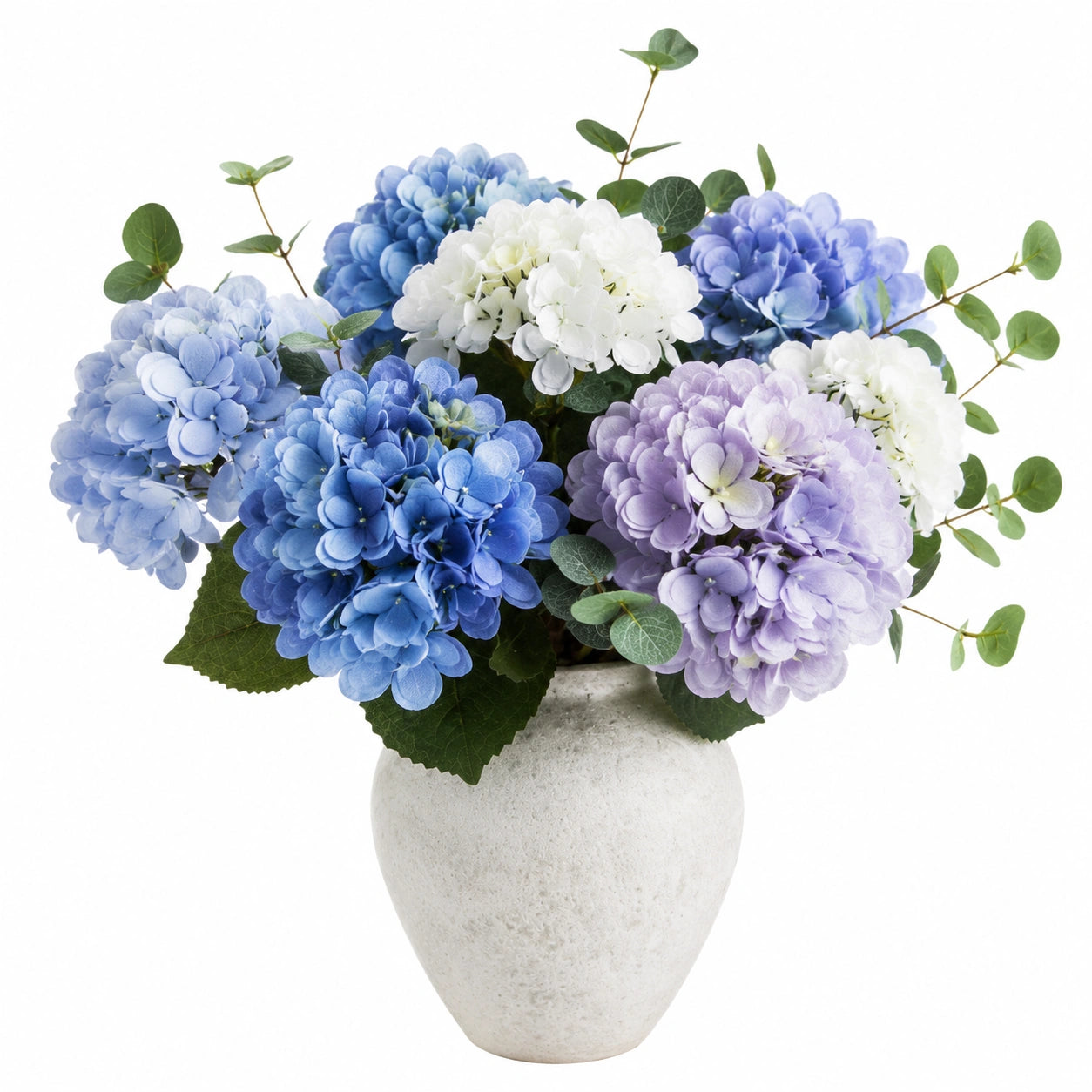 Plante artificielle en pot 58 cm hortensias bleu blanc violet décor intérieur