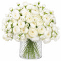 Bouquet de fleurs artificielles 55 cm blanc en tissu décoratif avec vase transparent