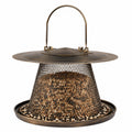 Mangeoire à oiseaux diamètre 30 cm métal bronze suspendue avec toit protecteur