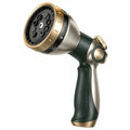 Pistolet d'arrosage 25 cm métal et plastique vert foncé doré multi-jets réglables
