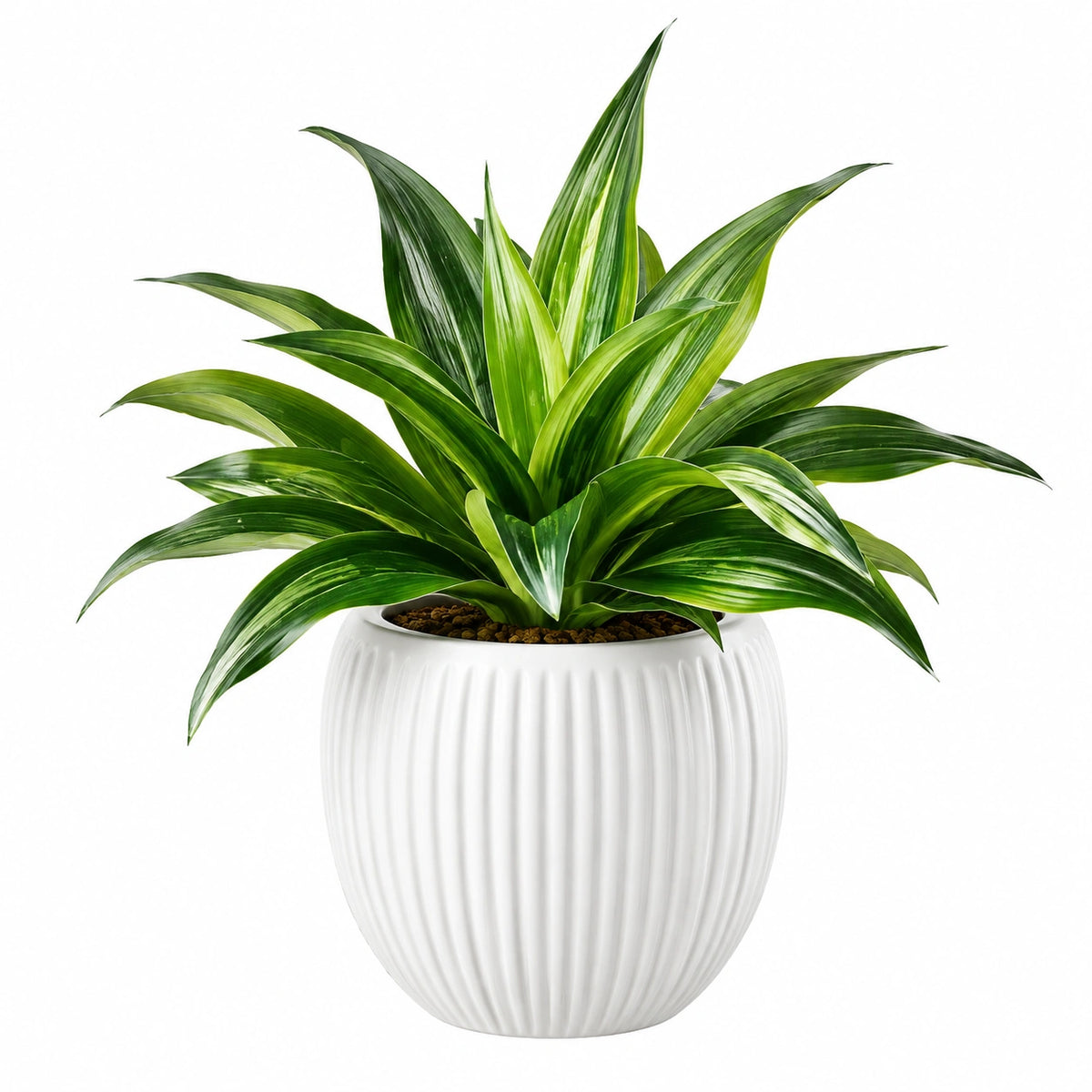 Plante verte artificielle 65 cm en plastique vert avec pot en céramique blanc style contemporain